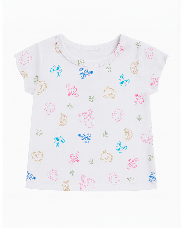 Camiseta Blanca con Estampado de Animalitos