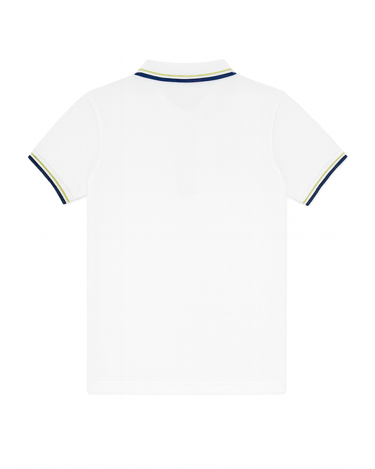 Polo Blanco con Detalles Azul y Verde Lima