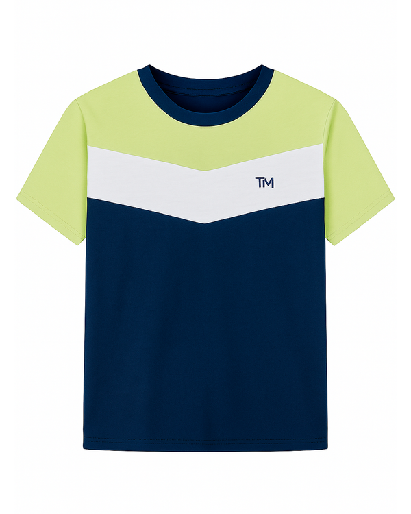 Camiseta Infantil Bicolor Azul Marino y Verde Lima