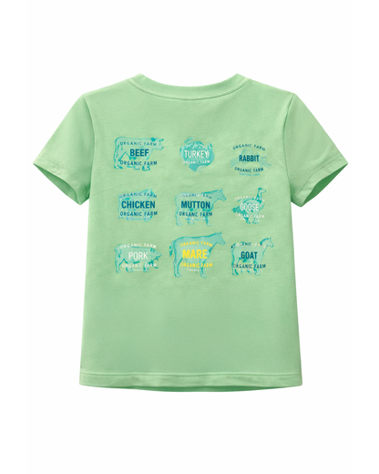Camiseta Infantil Verde Menta con Estampado Farm Animals
