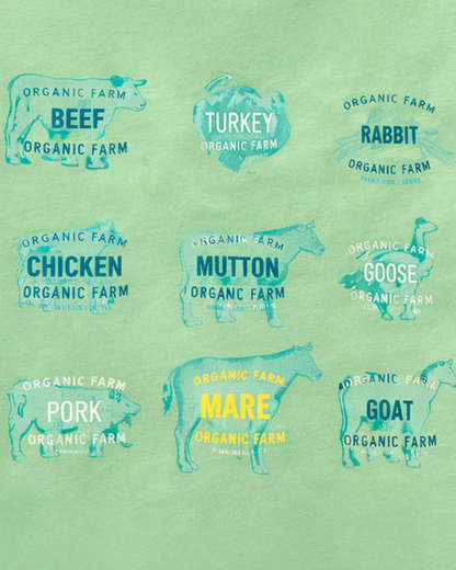 Camiseta Infantil Verde Menta con Estampado Farm Animals