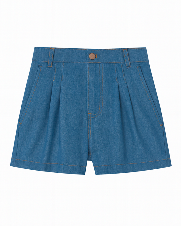 Short de mezclilla con pinzas y bolsillos laterales