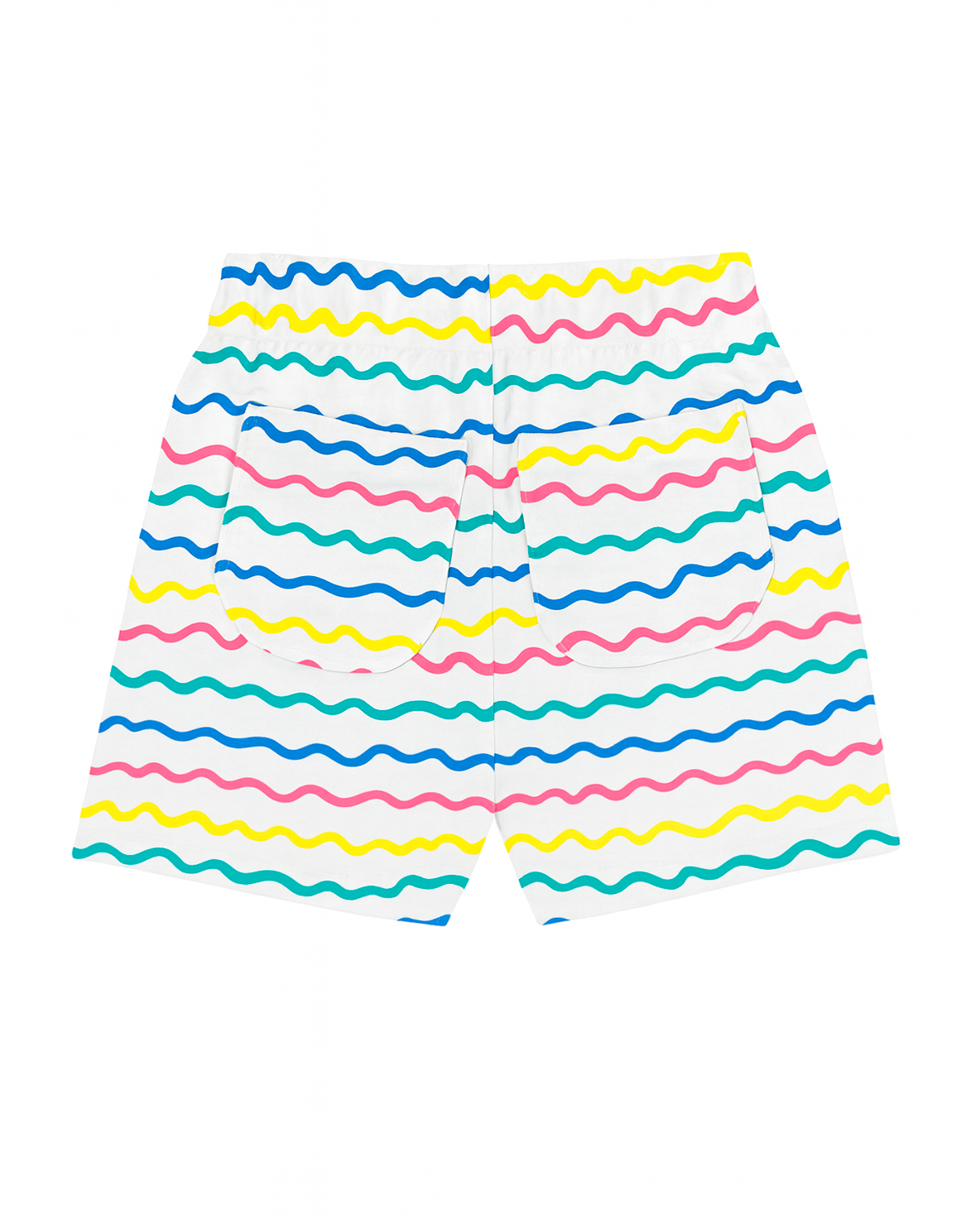 Short infantil blanco con líneas onduladas multicolor y lazo rosa