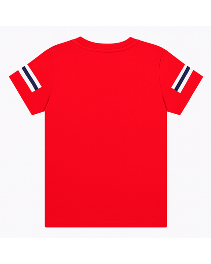 Camiseta Roja con Franjas en las Mangas
