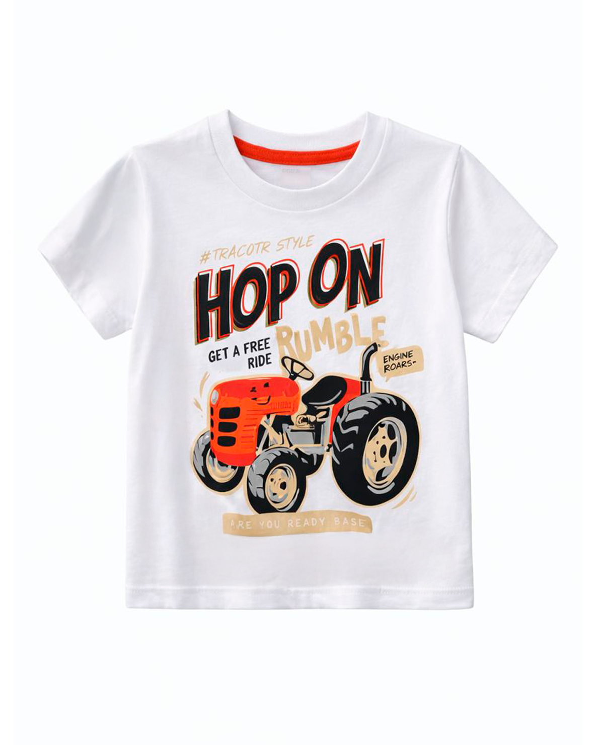 Camiseta Infantil Blanca con Estampado Tractor Hop On
