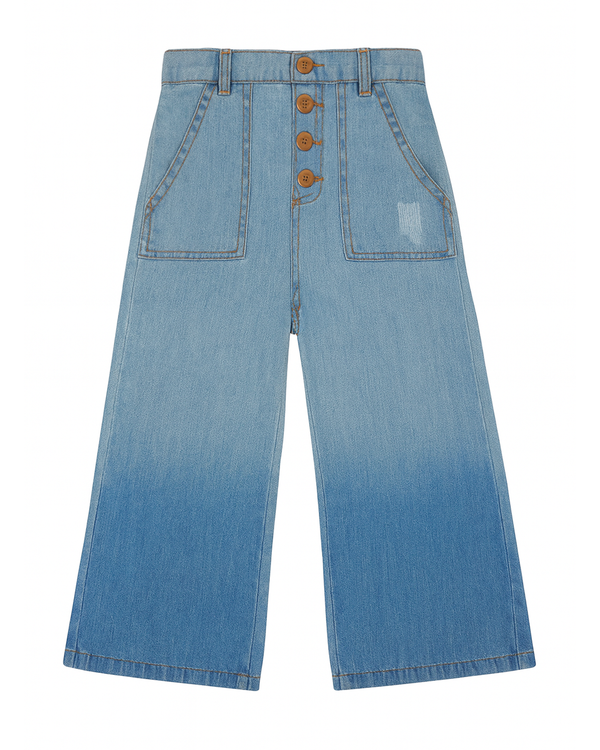 Pantalón wide leg de mezclilla con efecto degradado y botones frontales