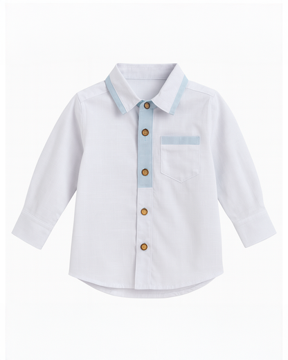 Camisa Niño Manga Larga con Detalles en Azul Cielo