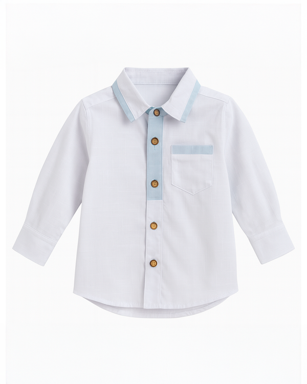 Camisa Niño Manga Larga con Detalles en Azul Cielo