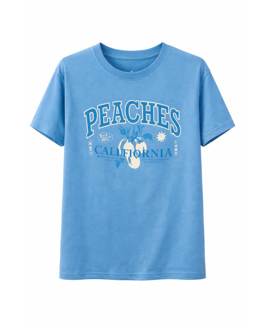 Camiseta Infantil Azul con Estampado Peaches California