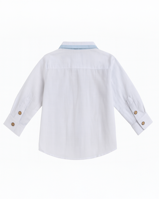 Camisa Niño Manga Larga con Detalles en Azul Cielo