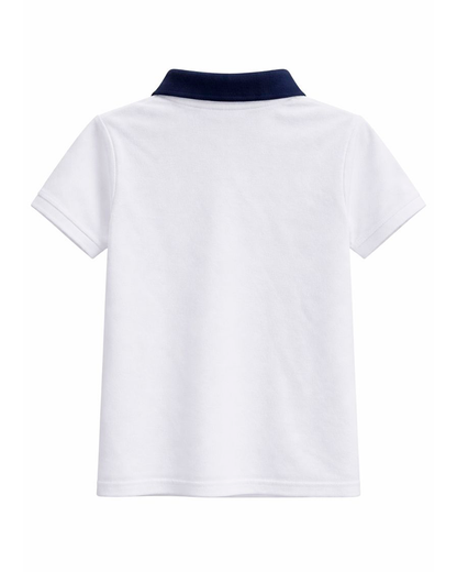 Polo Blanco con Cuello Azul Marino bordado
