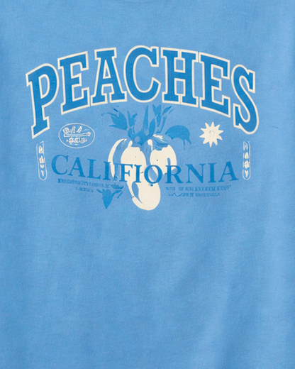 Camiseta Infantil Azul con Estampado Peaches California
