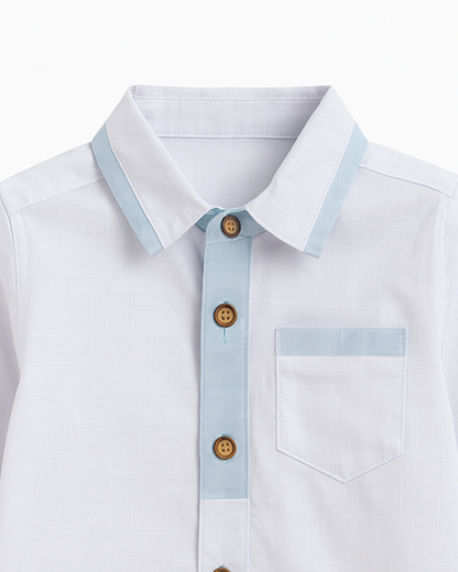 Camisa Niño Manga Larga con Detalles en Azul Cielo