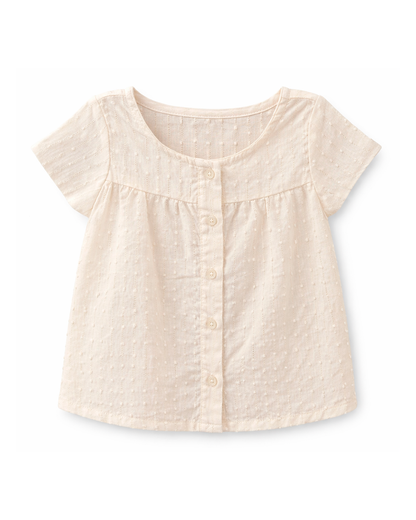 Blusa Beige con Textura y Botones Frontales