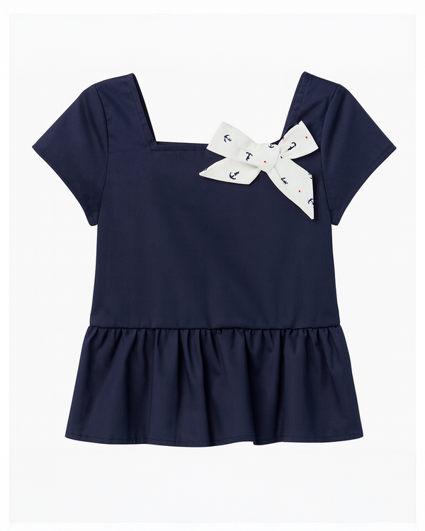 Blusa marinera azul con moño estampado