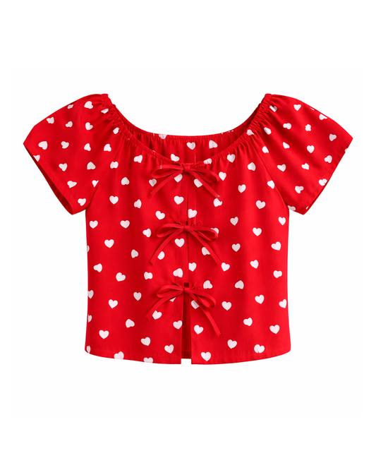 Blusa Infantil Estampada Corazones con Lazos roja