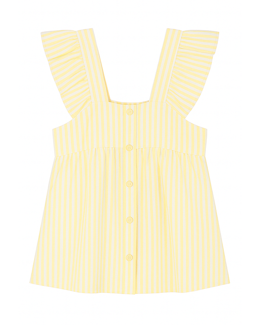 Blusa Infantil Amarilla con Rayas y Volantes en los Tirantes