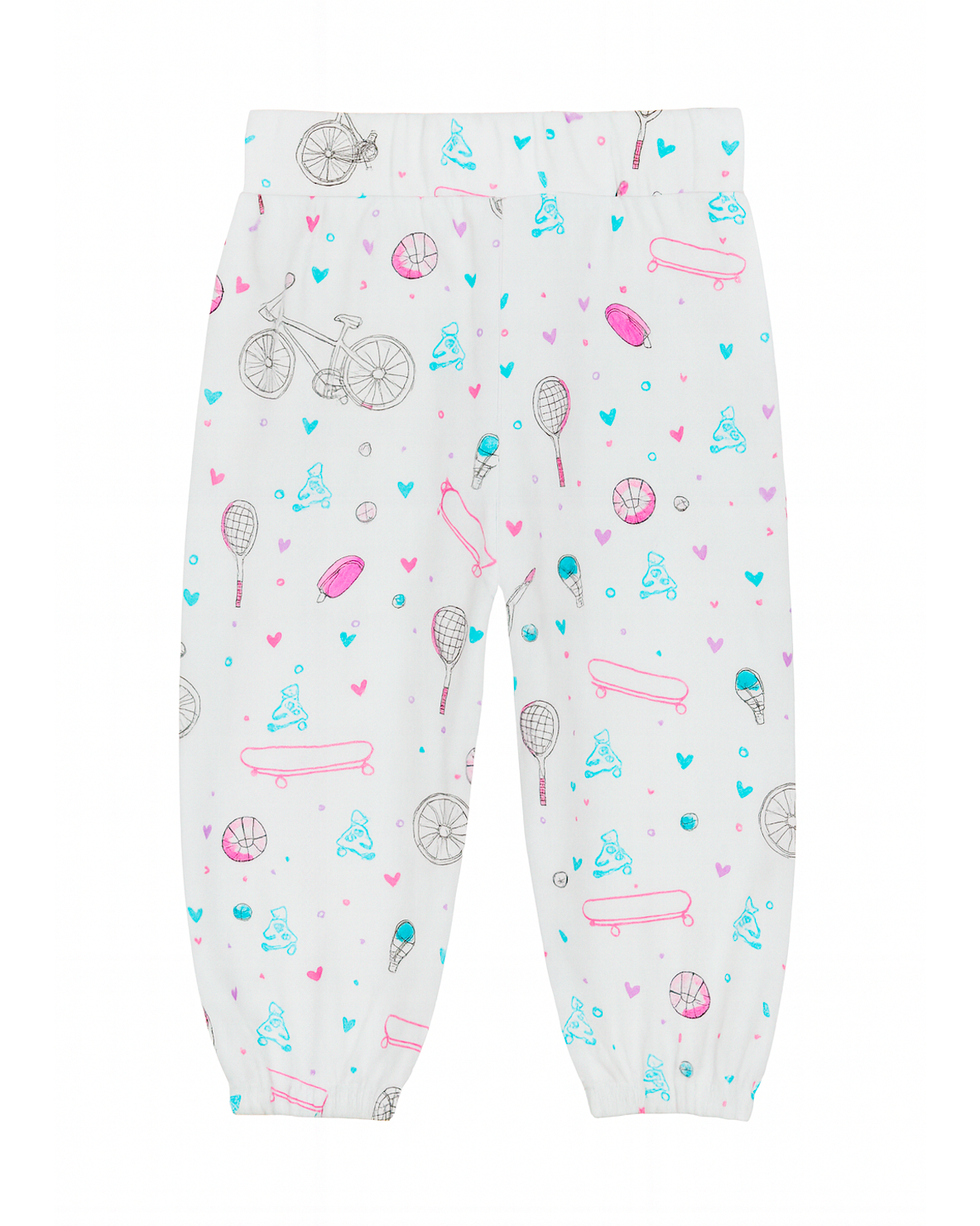 Pantalón infantil blanco con estampado deportivo y lazo en cintura