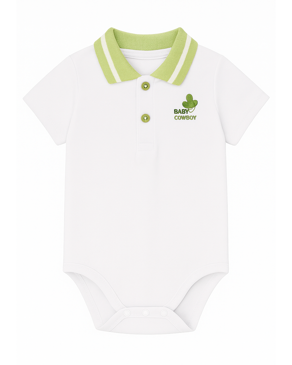 Body Tipo Polo Blanco con Cuello Verde “Baby Cowboy”