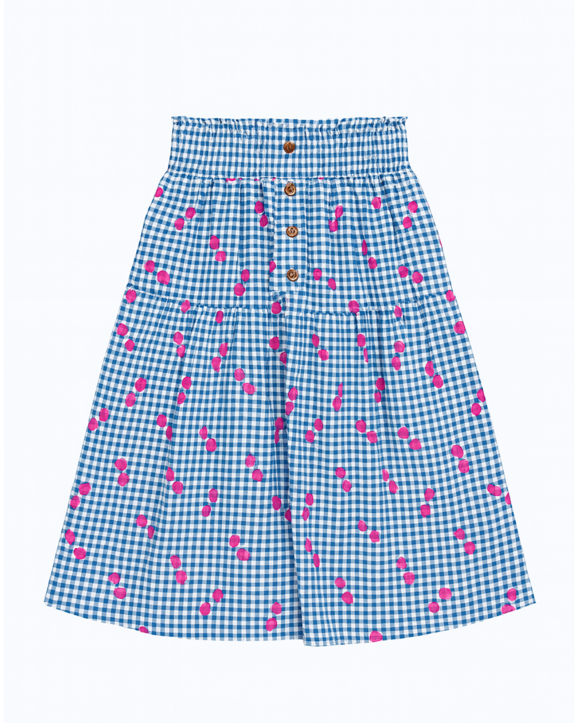 Falda estampada cuadros azul con cerezas rosas