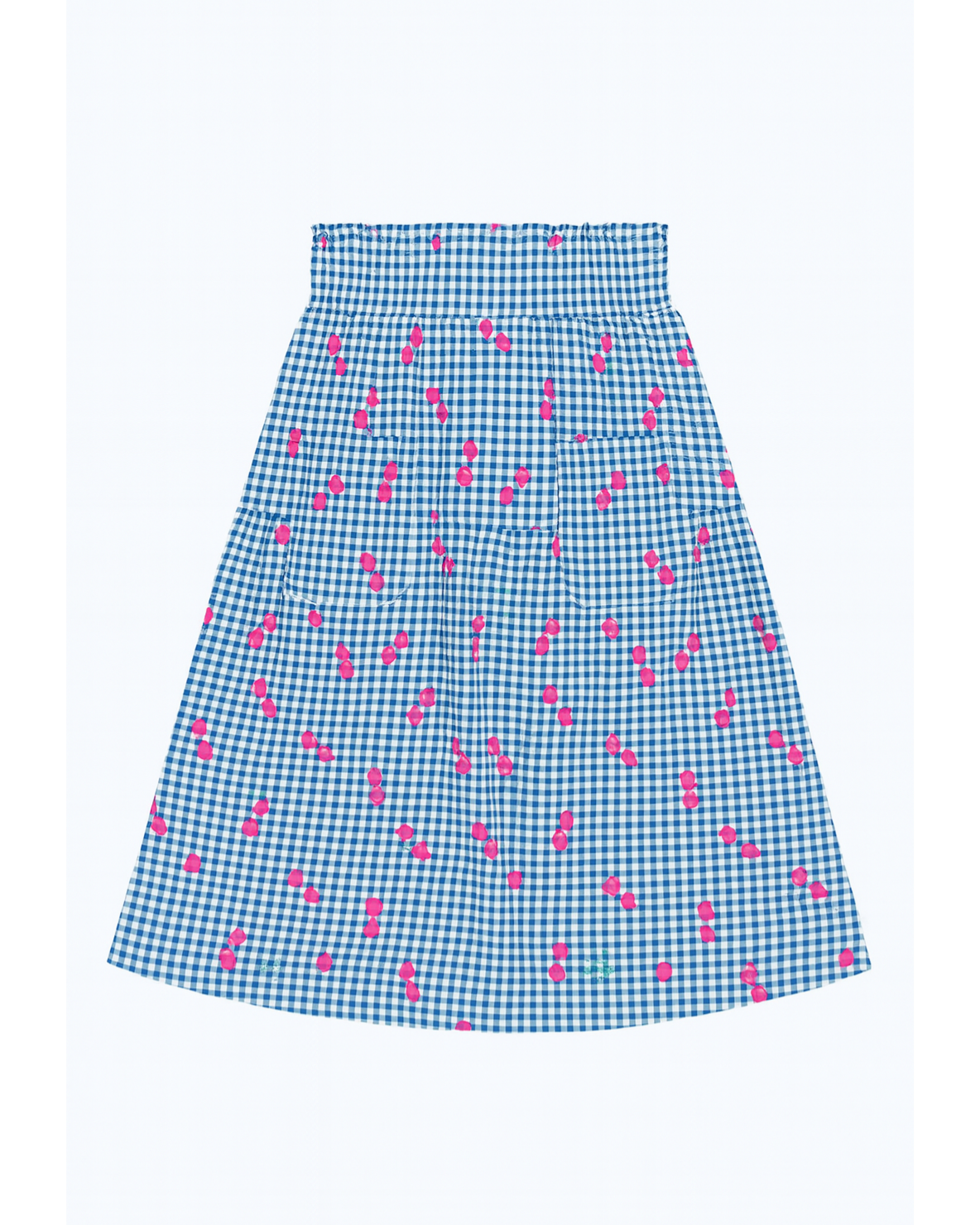 Falda estampada cuadros azul con cerezas rosas