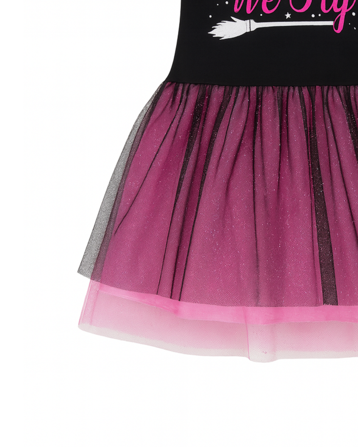 Vestido negro con falda de tul fucsia