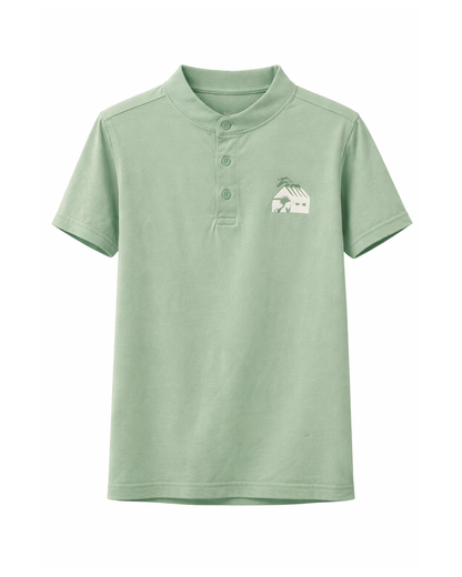 Camiseta Polo Infantil Verde Menta con Cuello Mao
