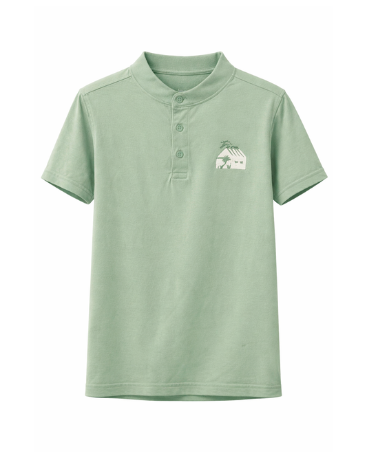 Camiseta Polo Infantil Verde Menta con Cuello Mao