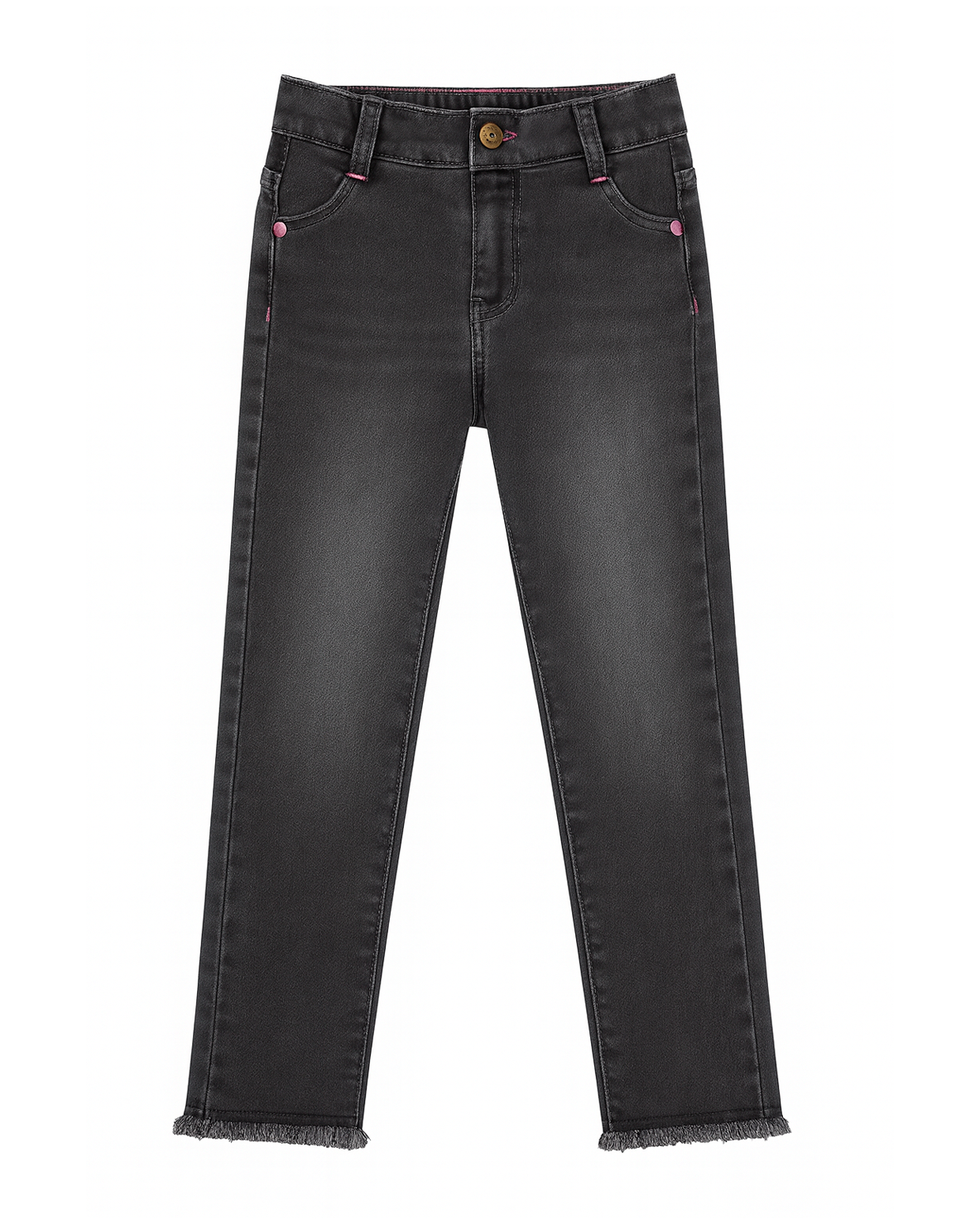 Jeans de Niña Gris Oscuro con Detalles Rosas