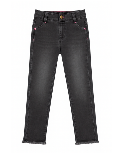 Jeans de Niña Gris Oscuro con Detalles Rosas