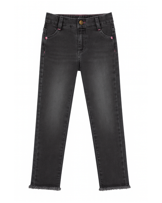 Jeans de Niña Gris Oscuro con Detalles Rosas