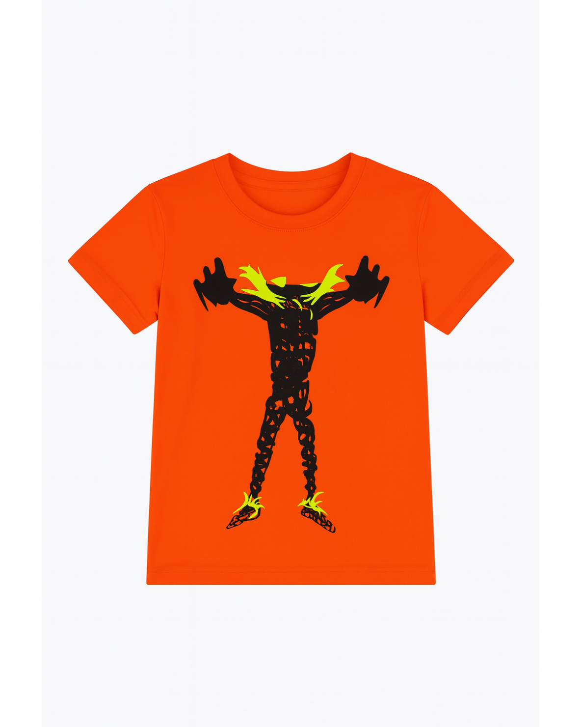 Camiseta naranja estampada con diseño gráfico