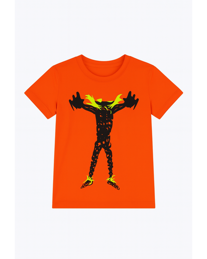 Camiseta naranja estampada con diseño gráfico
