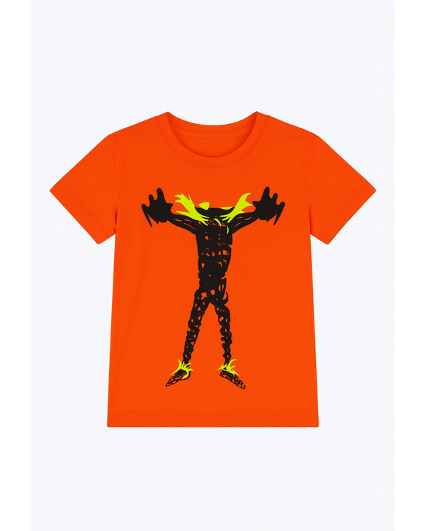 Camiseta naranja estampada con diseño gráfico