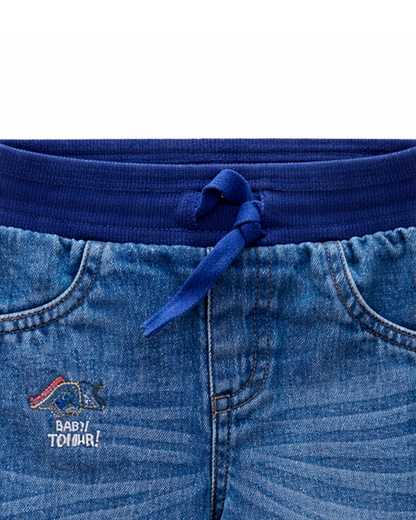 Jean Infantil para Niña Azul Bordado Dinosaurio