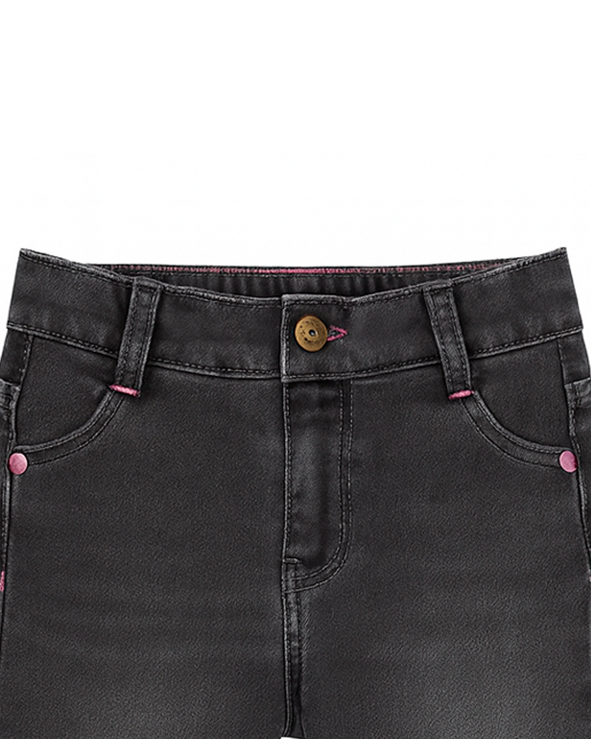 Jeans de Niña Gris Oscuro con Detalles Rosas