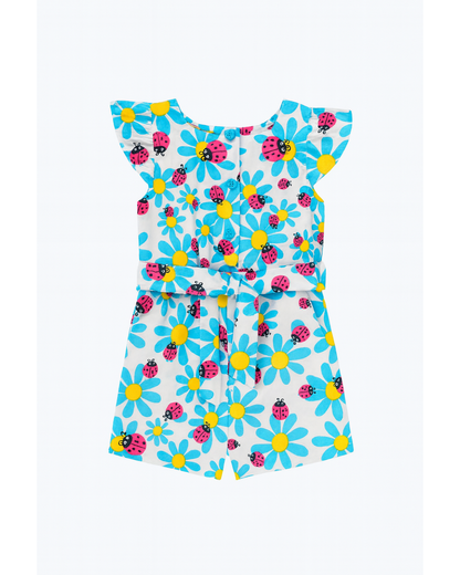 Enterizo blanco con estampado de flores y mariquitas