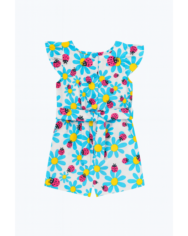 Enterizo blanco con estampado de flores y mariquitas