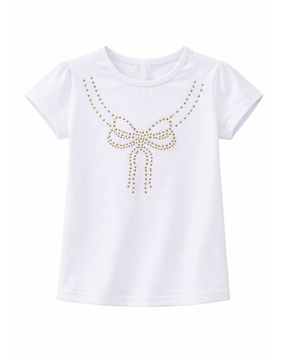 Camiseta Blanca con Aplique de Moño en Taches