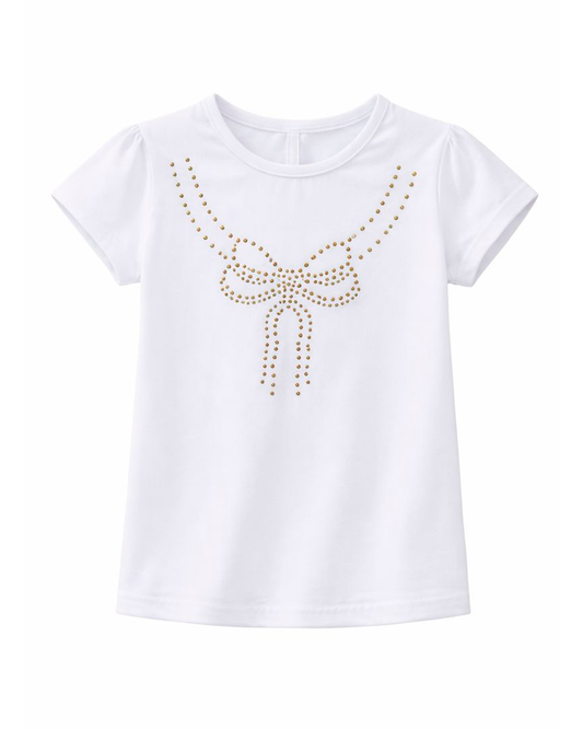 Camiseta Blanca con Aplique de Moño en Taches