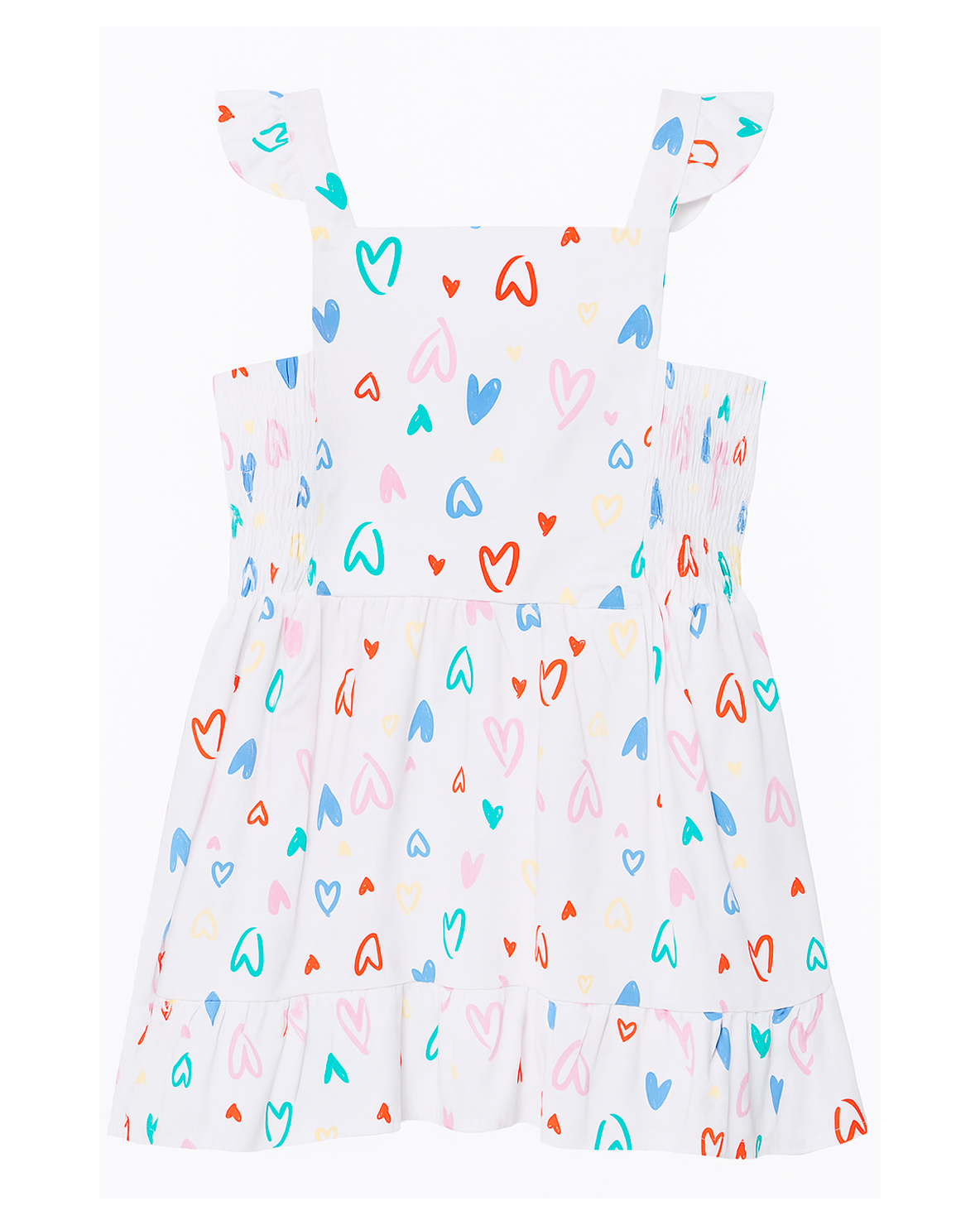 Vestido Infantil Blanco con Estampado de Corazones Multicolor