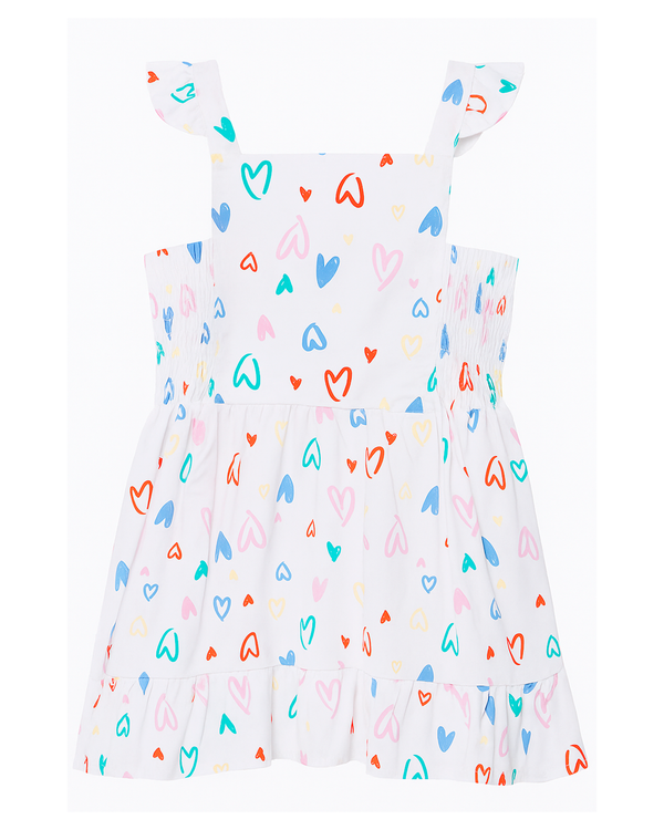 Vestido Infantil Blanco con Estampado de Corazones Multicolor