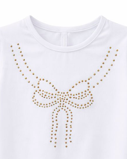 Camiseta Blanca con Aplique de Moño en Taches