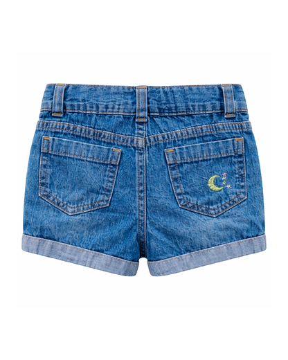 Short en Denim Azul con Bordado de Luna