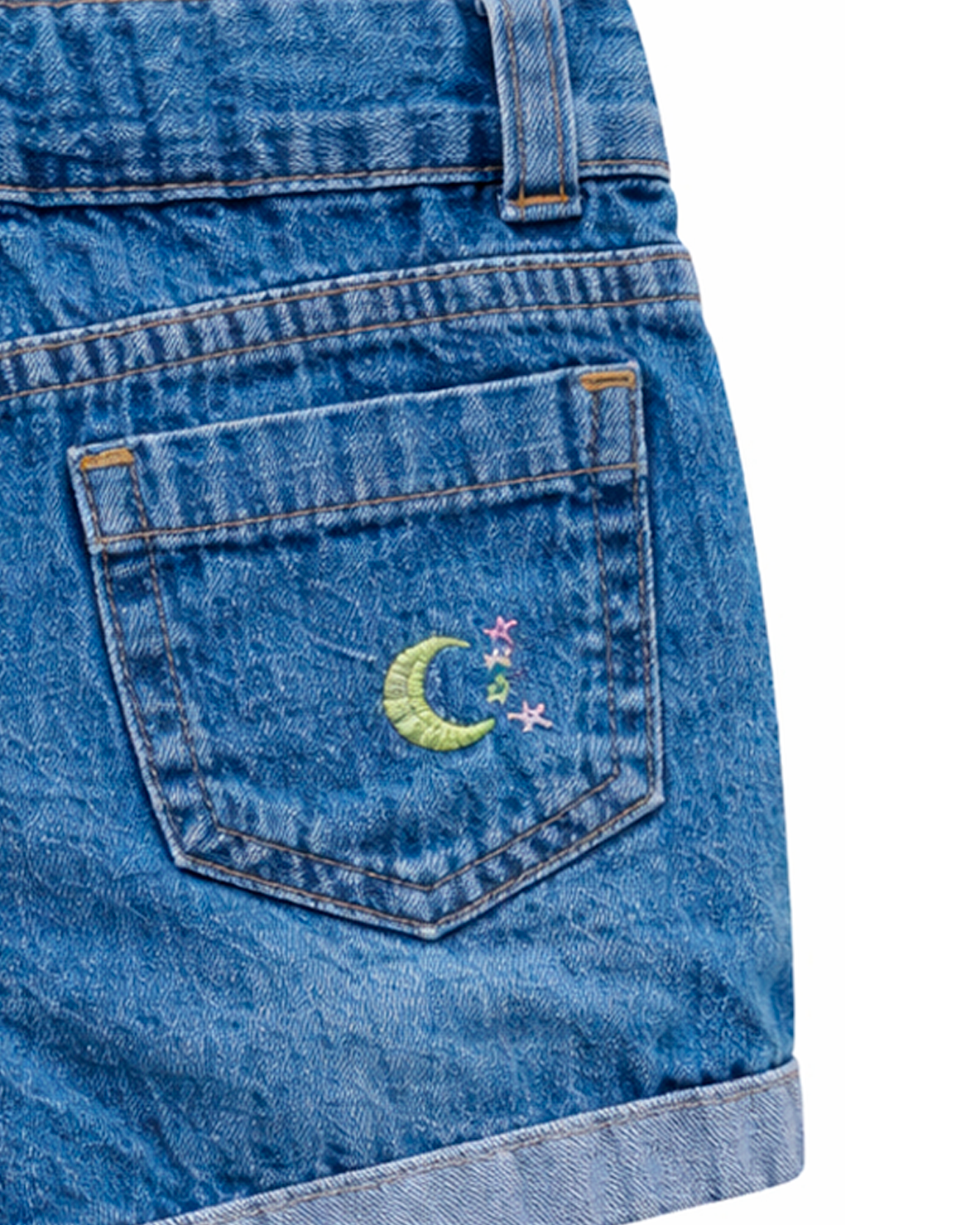 Short en Denim Azul con Bordado de Luna