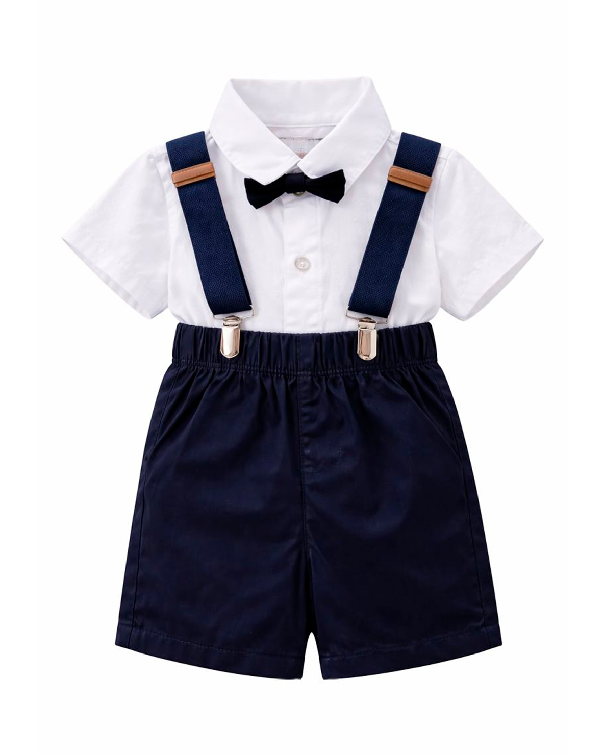 Enterizo Formal Blanco y Azul con Tirantes y Corbatín