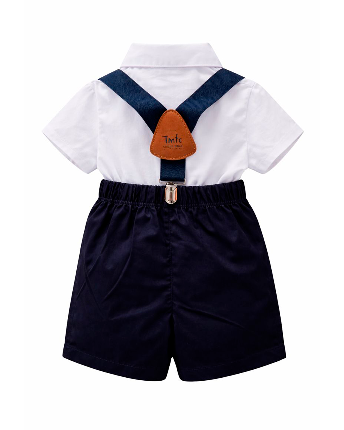 Enterizo Formal Blanco y Azul con Tirantes y Corbatín