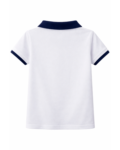 Camiseta Polo Infantil Blanca con Cuello Azul “World Circus Day”