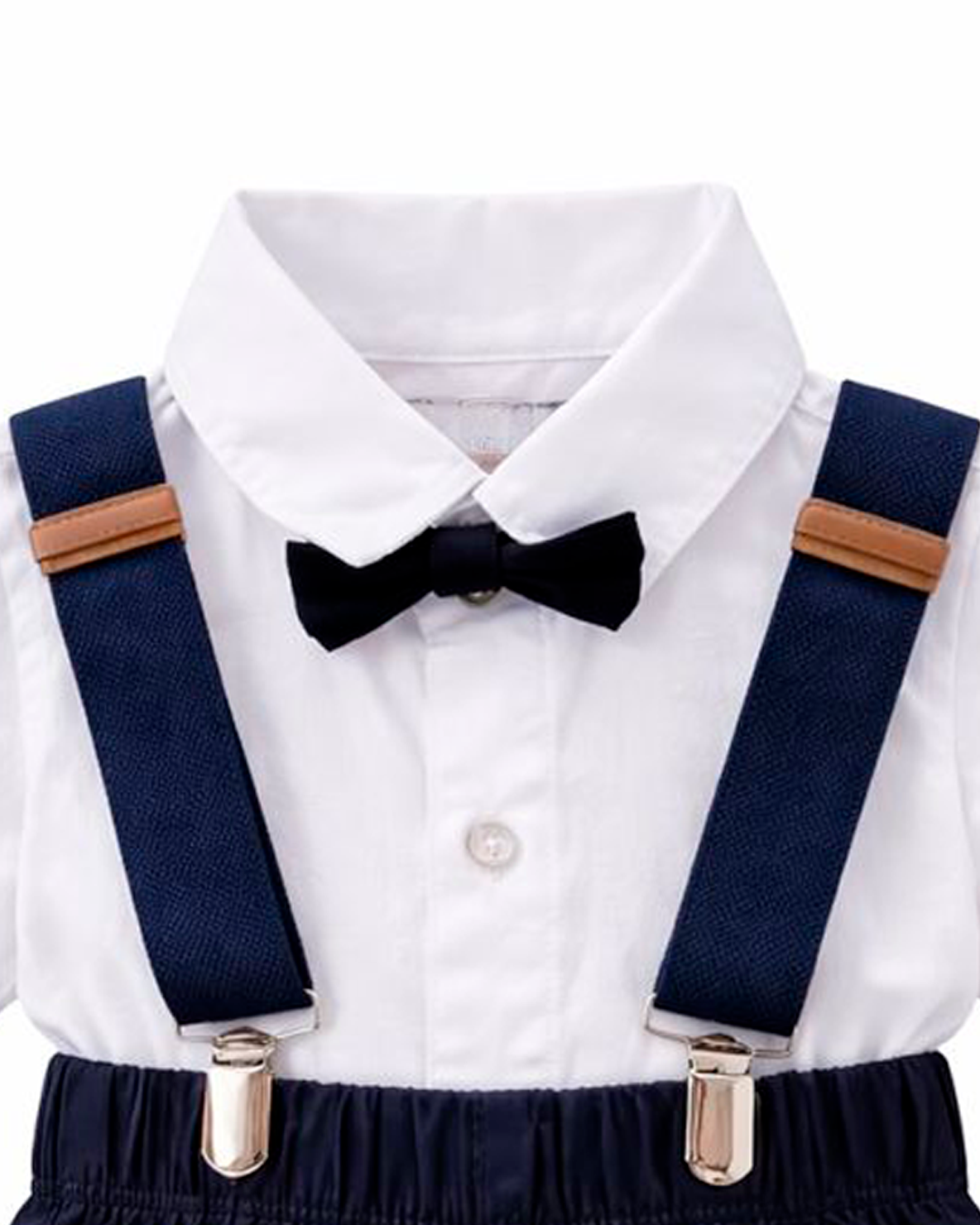 Enterizo Formal Blanco y Azul con Tirantes y Corbatín