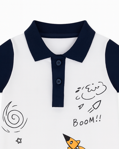 Enterizo Polo Blanco con Azul Marino